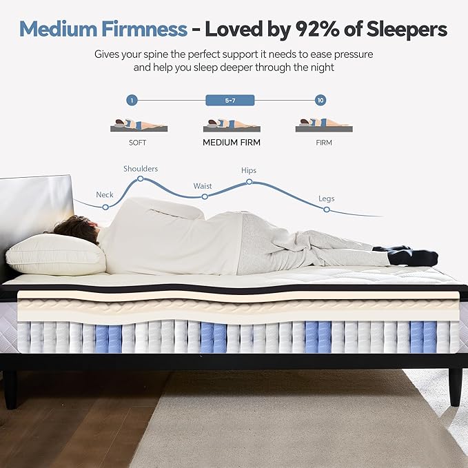 Full Size Mattress in a Box, 12 Inch Hybrid Mattress with Individual Pocket Spring & Memory Foam, Soft, Motion Isolation, Medium Firm Comfort for Pressure Relief, CertiPUR-US Certified