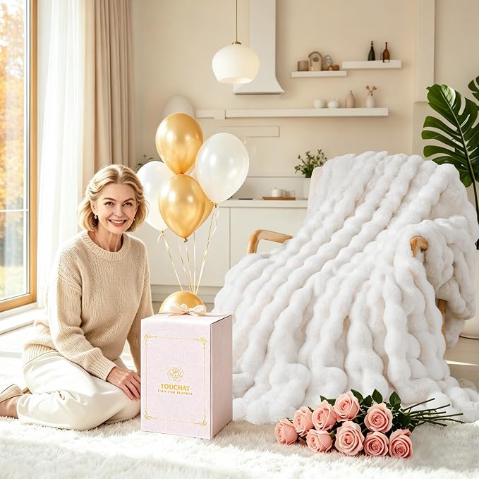 Luxury 1000GSM Faux Rabbit Fur Throw Blanket, Super Heavy Warm Cozy Blankets - Image 2