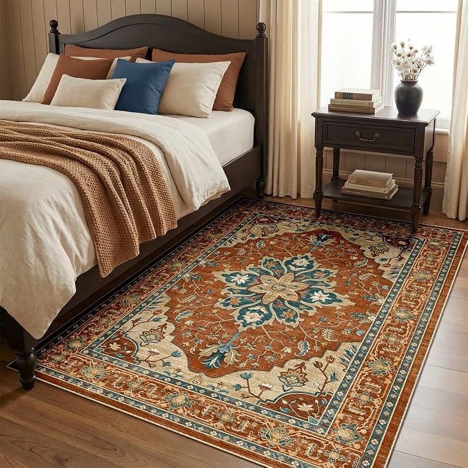 RELEANY Washable Area Rug, Water Repellent, Pet Friendly, Vintage Floral Boho by RELEANY