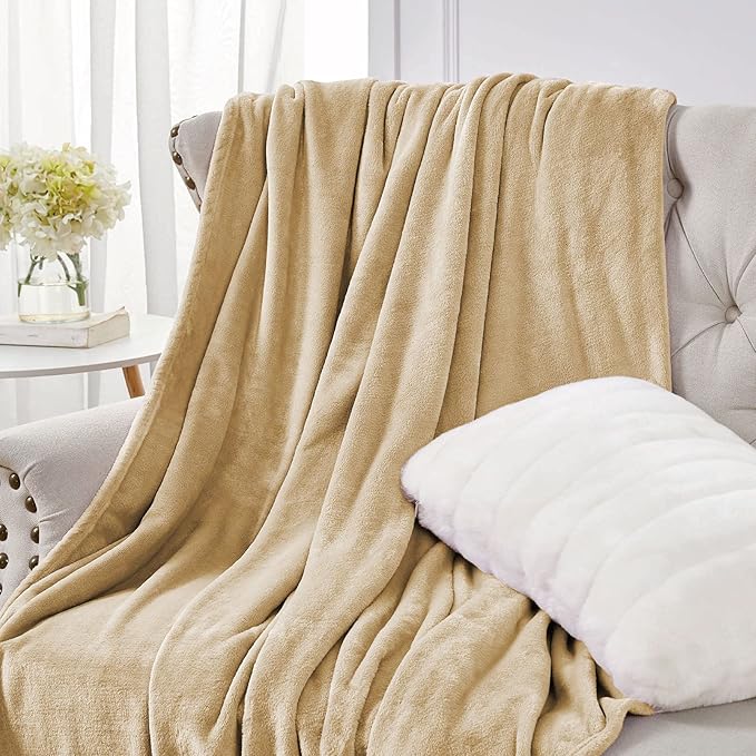 Walensee Fleece Blanket Plush Throw Fuzzy Lightweight (Queen Size 90x90 Tan Camel/Taupe) Super Soft Microfiber Flannel Blankets for Couch, Bed, Sofa Ultra Luxurious Warm and Cozy for All Seasons