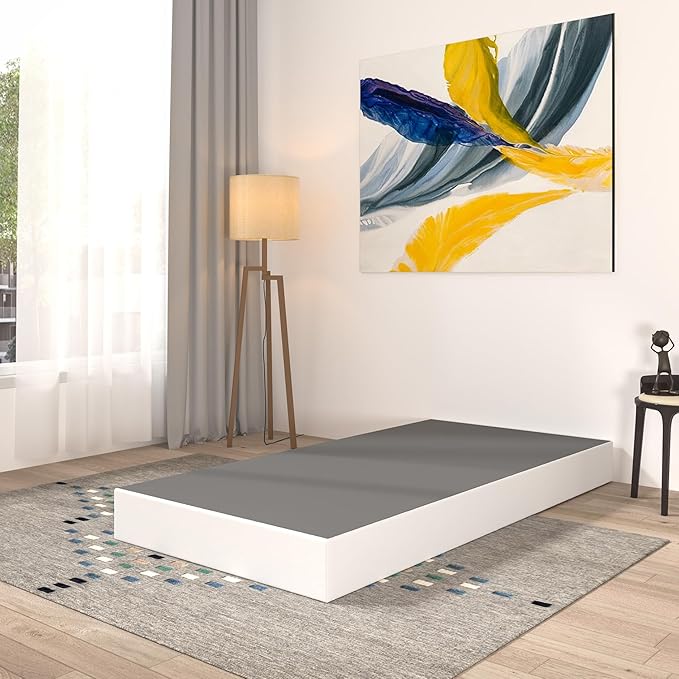 Qingzhou Box Spring Twin Bed Bases, 7 Inch High Metal Twin Box Spring Only, Heavy Duty Mattress Foundation with Fabric Cover, Easy Assembly, Quiet Noise Free, Non Slip, Black