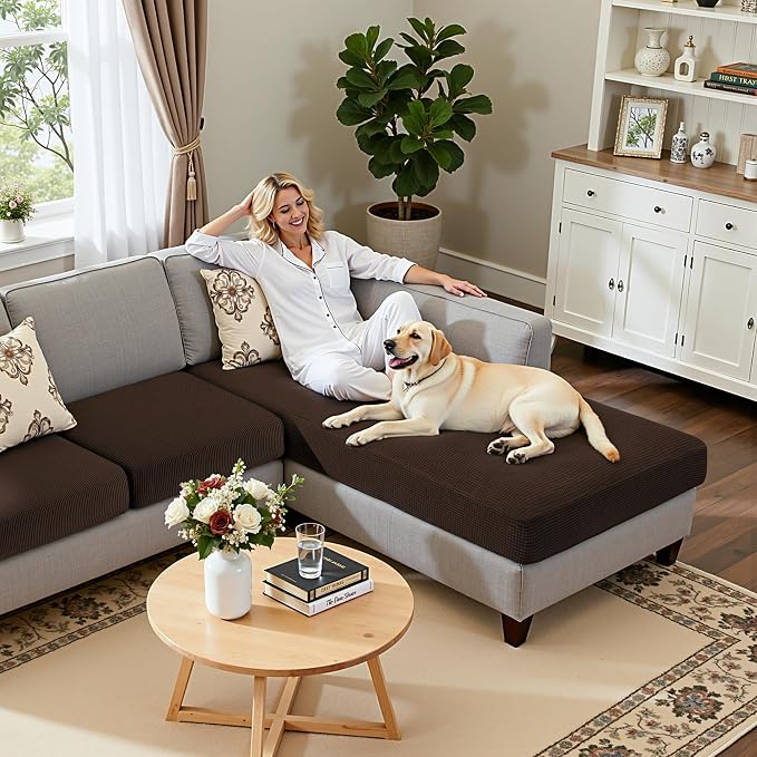 Hokway Chaise Cover and Couch Cushion Covers Set, Separate Sectional Sofa - Image 5