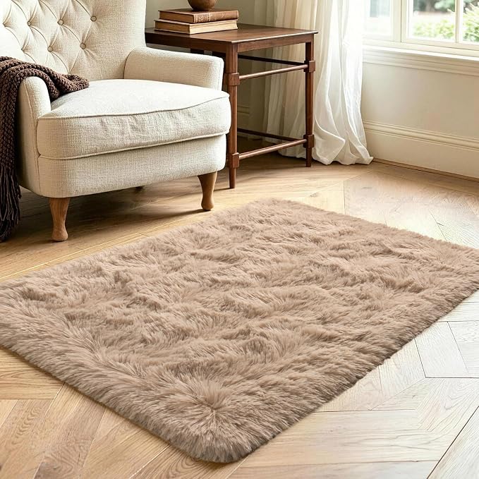 Noahas 2x4 Beige Fluffy Soft Runner Rug Non-Slip - Image 3