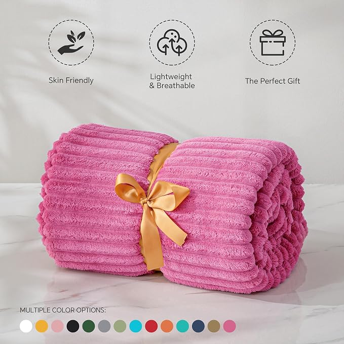 BEDELITE Ribbed Jacquard Hot Pink Fleece Twin Blanket - Image 3