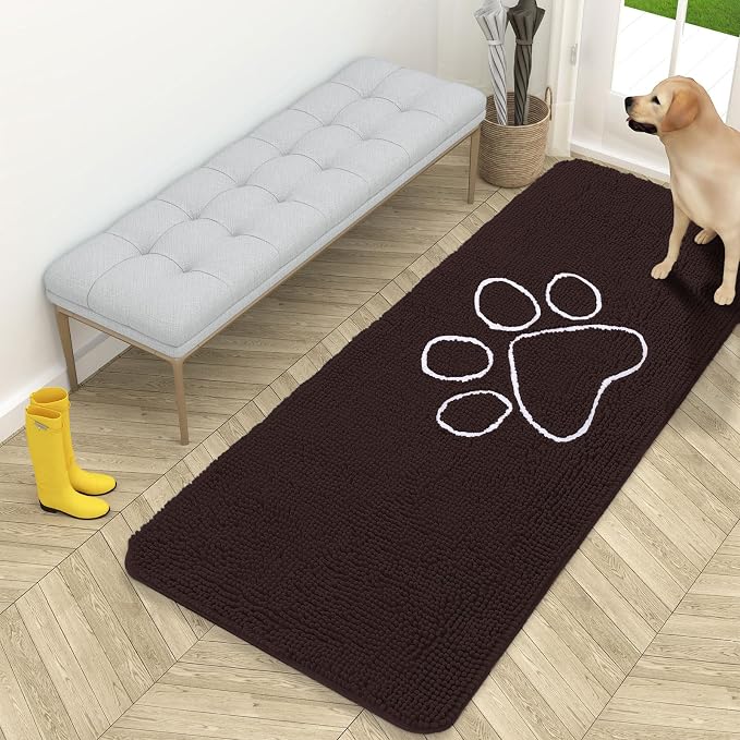 OLANLY Dog Door Mat for Muddy Paws 59x24, Paw Print Design Chenille Mud Mat | by OLANLY