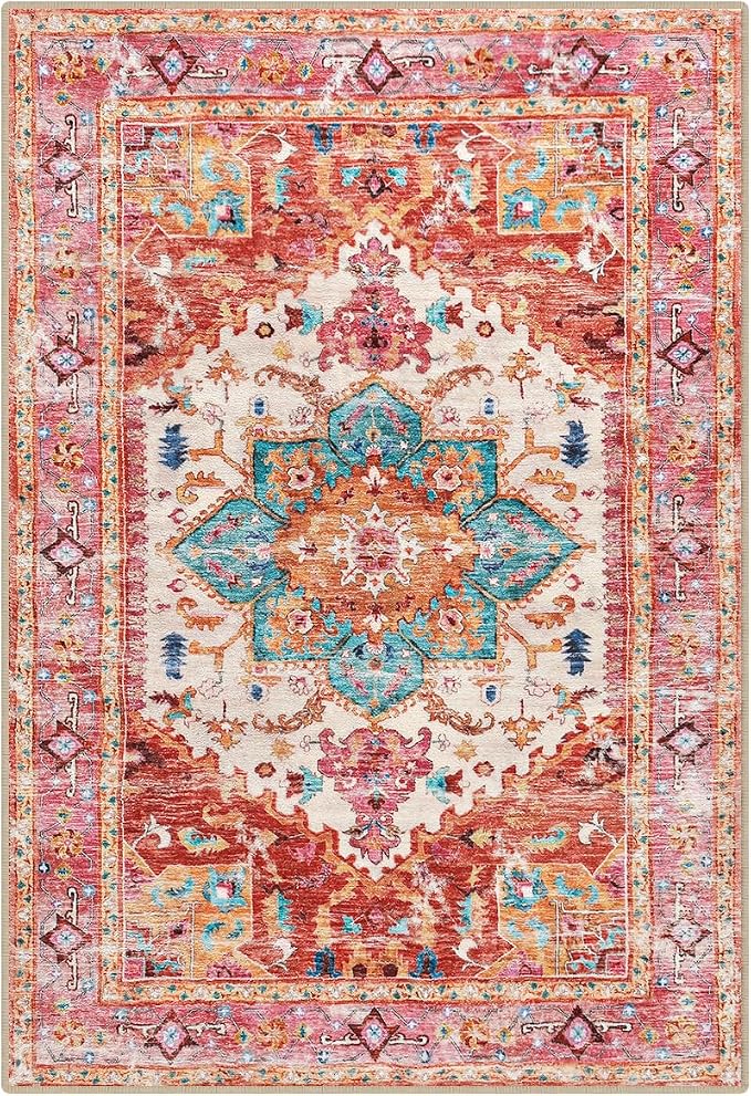 Yamaziot Washable Area Rug, 2x3 Small Boho Vintage Entryway Non-Slip Rug | - Image 2