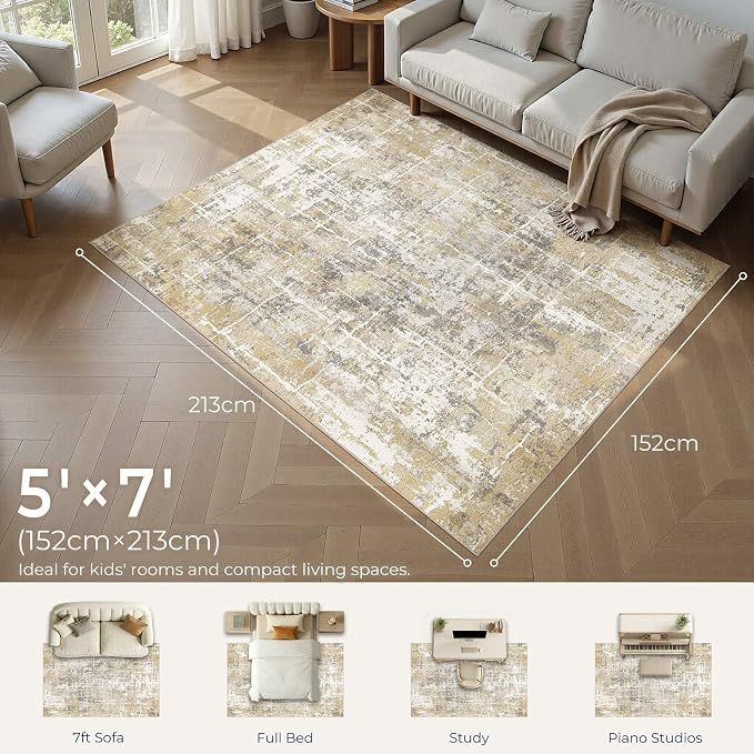 DMOYEST Area Rug Living Room Rugs 5x7 Washable Abstract Carpet | Neutral Modern - Image 2