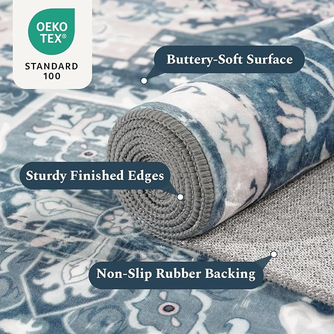 Rugflix 9x12 Area Rugs for Living Room, Washable Light Blue Large Rug | Machine - Image 3
