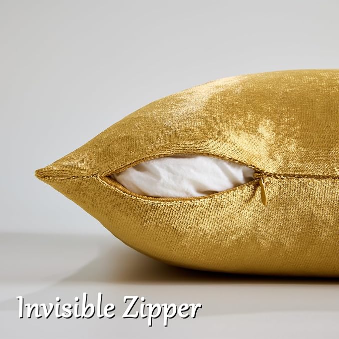 GIGIZAZA Gold Velvet Pillow Covers 24x24 Decorative Pillows Pack of 2 | Throw - Image 4