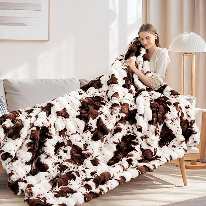 Cow Print Blanket for Couch, Faux Fur Throw Blanket, Super Heavy Warm Cozy - Image 5