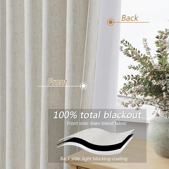 90 Inch Long Boho 100% Blackout Linen Curtains - Image 4
