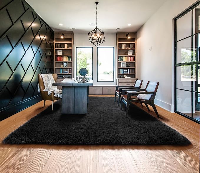 Black Area Rugs 9x12 Living Room, Large Fluffy Shag Bedroom Rug, Soft Plush - Image 8