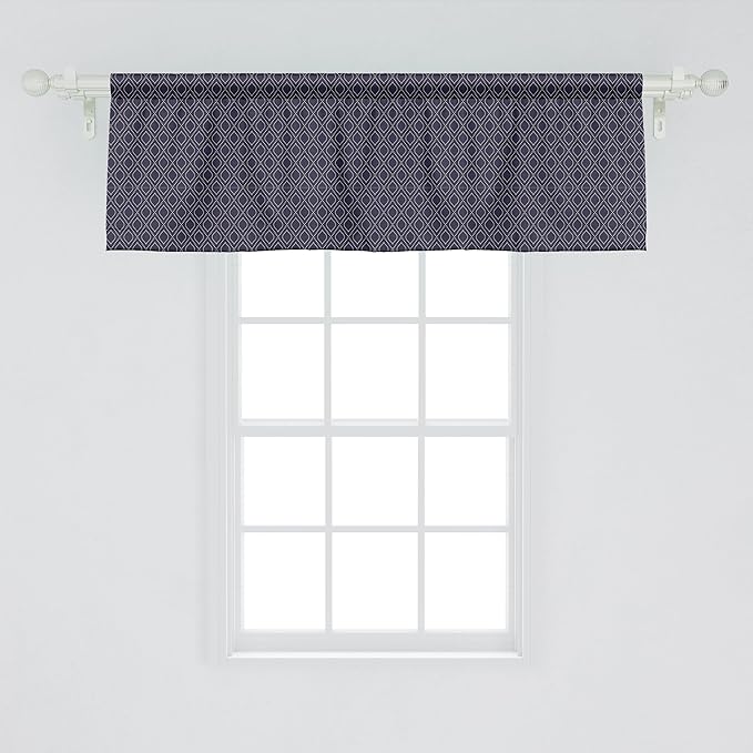 Ambesonne Navy Blue Window Valance Pack of 2, Geometric Dotted Pattern Design with Abstract Ogee Shapes Grid Ornament Tile, Rod Pocket Curtain Valances for Kitchen Bedroom, 54" X 18", Dark Blue Tan