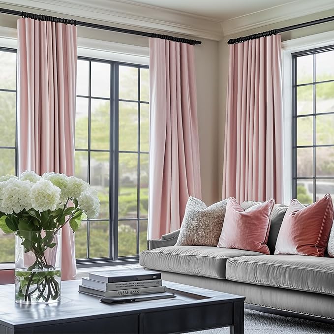 Lazzzy Velvet Blackout Curtains Thermal Insulated Room Window Drapes Super Soft Luxury Curtains for Living Room Bedroom Rod Pocket 2 Panels, Dusty Pink, 52" W x 120" L