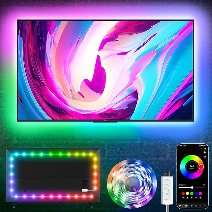KSIPZE LED Lights for TV, 9.6ft TV led Backlight for 32-45 Inch TVs RGB TV Backlight Behind Music Sync Bluetooth APP & Touch Control TV LED Strip Lights USB Powered for Bedroom/Gaming
