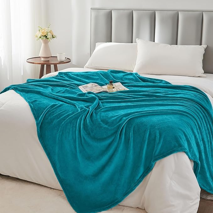 BEDELITE Fleece Blanket Soft Plush King Size Bed Blanket Teal Blue 108"x90" | - Image 5