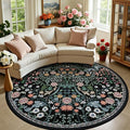 PLHXFR Round Area Rug Living Room: 8 ft Floral Washable Carpet Dark Black | by PLHXFRSoftAreaRugs
