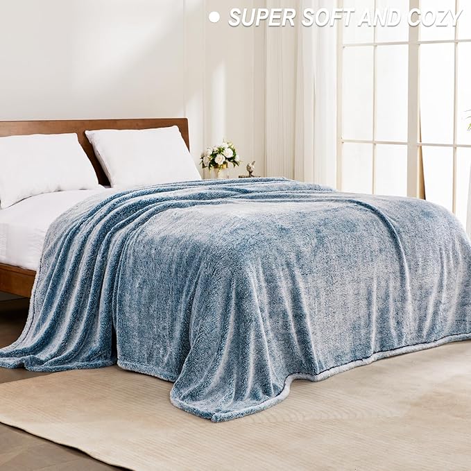 Exclusivo Mezcla Plush Fuzzy Fleece Bed Blanket Queen Size, Super Soft, Fluffy and Warm Blankets Suitable for All Seasons (Mixed Teal, 90x90 Inches)