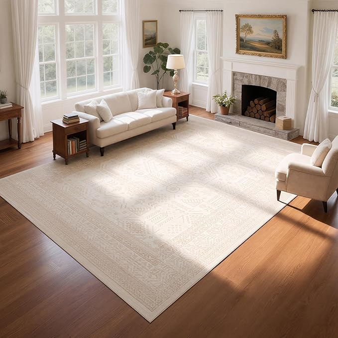 8x10 Retro Washable Area Rugs for Living Room, Dining Room- Brown | Ultra Soft by Lbris