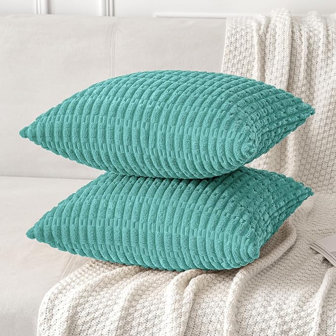 MIULEE Corduroy Decorative Throw Pillow Covers 18x18 Aqua Green Pack of 2 | - Image 3