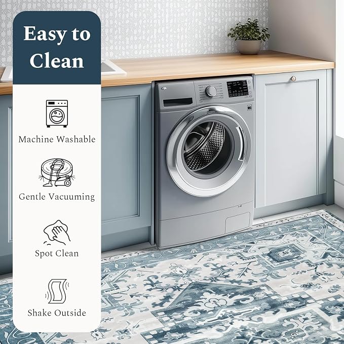 Rugflix 9x12 Area Rugs for Living Room, Washable Light Blue Large Rug | Machine - Image 5