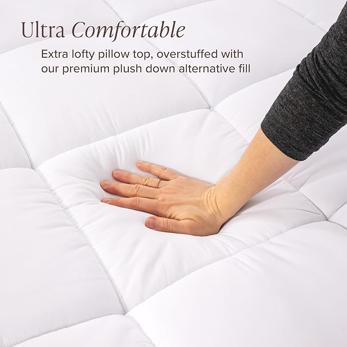 Bare Home Queen Microplush Mattress Topper - Pillow Top Reversible - Soft Mattress Cover - Dual Sided All-Season - 8" to 24" Deep Pocket - Fitted Cover - Plush Mattress Pad (Queen)