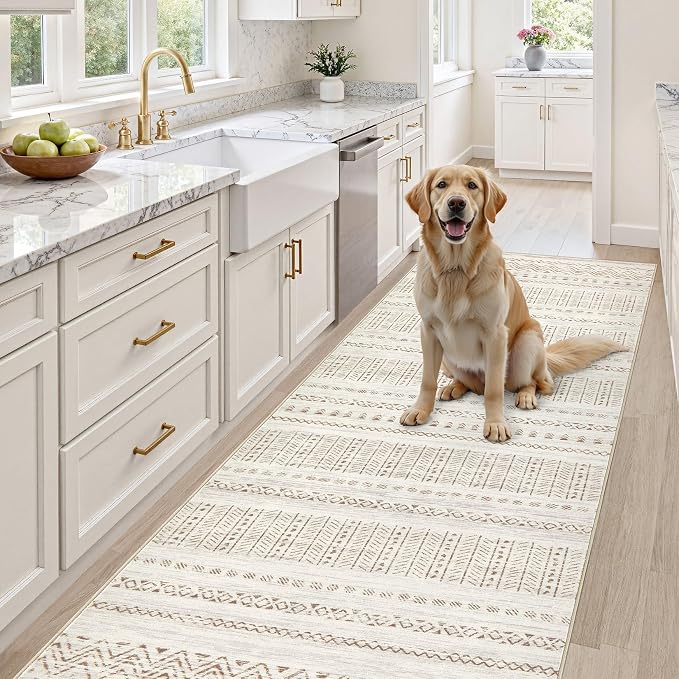 cotiled Hallway 3x10 Runner Rugs Washable Boho Rug Brown Cream | Solve Modern - Image 5