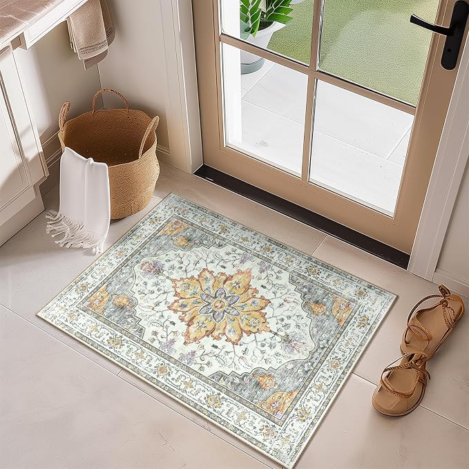 RELEANY Washable Area Rug, Small 2'x3', Water Repellent, Pet Friendly, Vintage by RELEANY