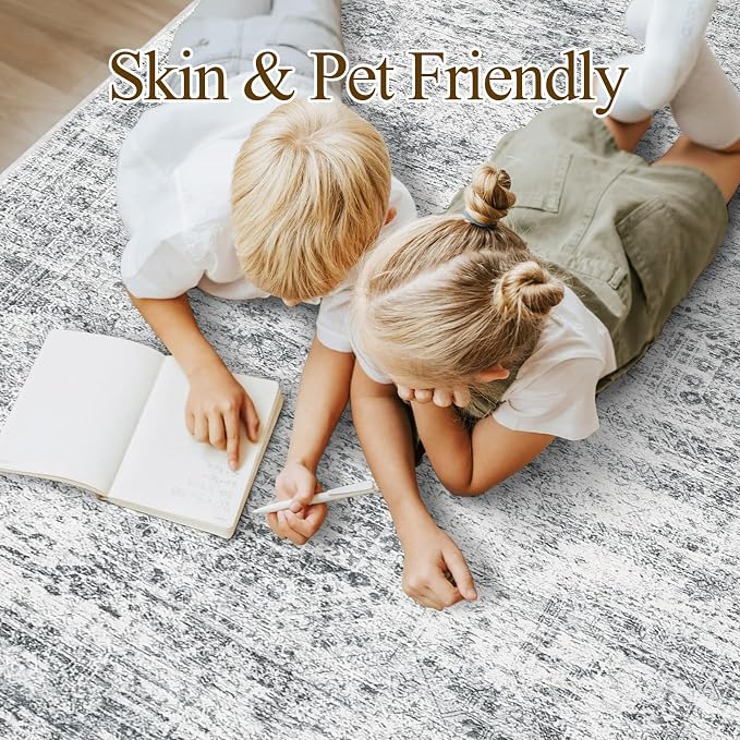 Soalmost 9x12 Area Rugs for Living Room Washable Rug Non-Slip Grey | Large - Image 3