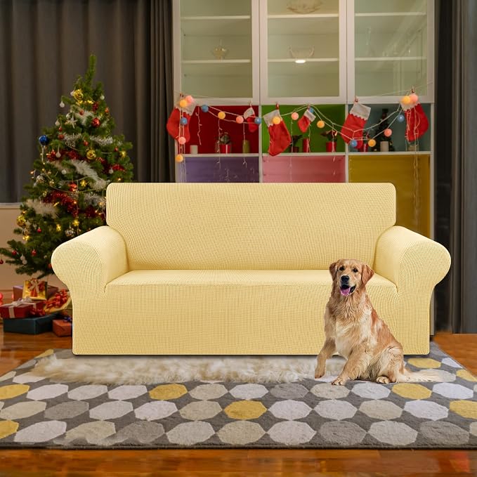 Stretch Loveseat Couch Cover, 2 Cushion Couch Slipcover, Champagne | 1-Piece - Image 2