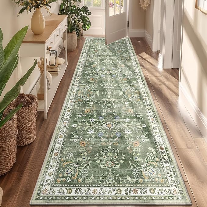 Yamaziot 3x6 Washable Hallway Runner Rug Non Slip Floral Carpet, Sage Green | - Image 6