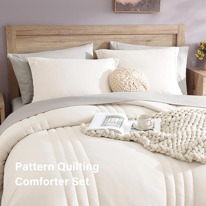 Monbix King Size Comforter Set - 7 Pieces Bed in a Bag King, Snow White Bedding Sets with Comforter, All Seasons Down Alternative Comforter Bed Set with Sheets, Pillowcases & Shams