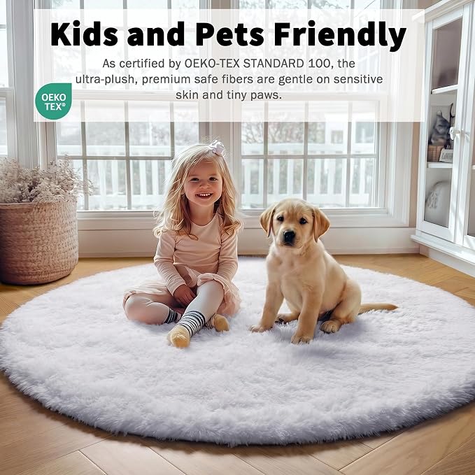 White Round Area Rugs 5ft, Soft Bedroom Circle Rug Floor Mat - Image 3