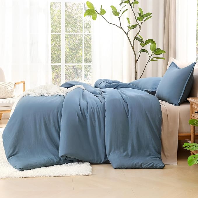 Litanika Oversized King Comforter Set Grayish Blue Super King Size, 3 Pieces Lightweight Solid Bedding Comforter Set, All Season Fluffy Bed Set (120x120In Comforter & 2 Pillowcases)