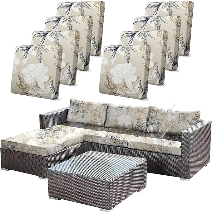CALBODE 8Pcs Outdoor Stretch Cushion Covers, Waterproof Outdoor Chair Floral by CALBODE