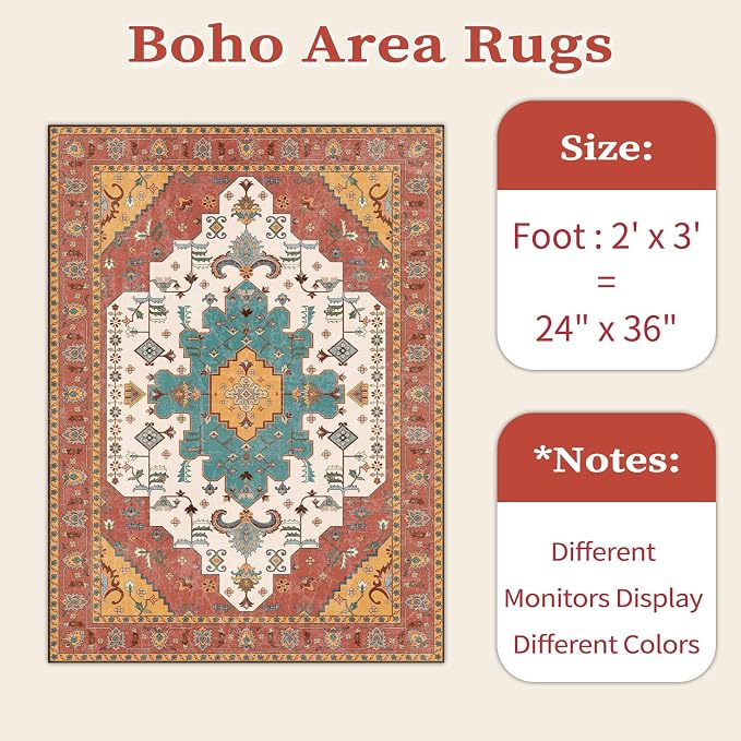 SERISSA 2x3 Washable Non Slip Boho Small Area Rug - Image 6