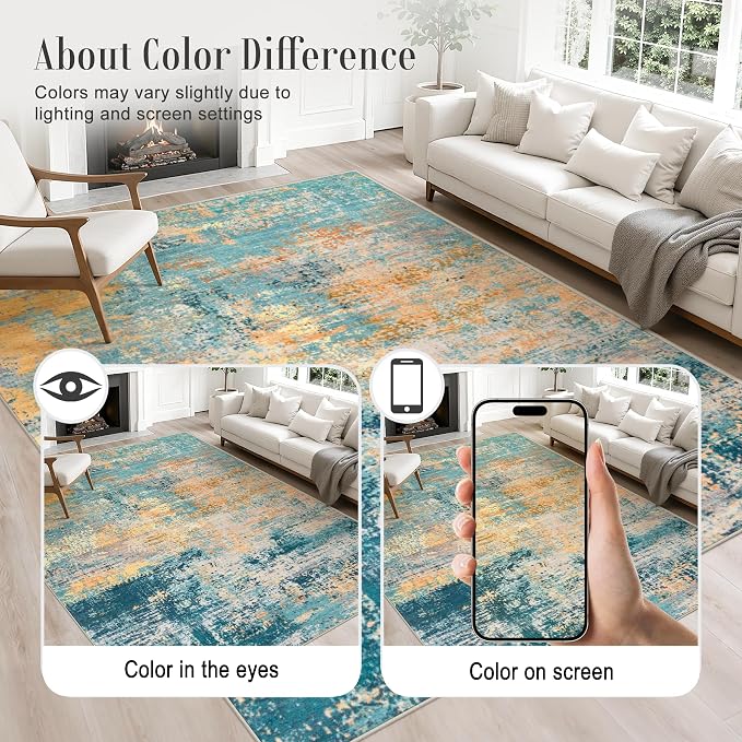 Round Area Rug Living Room: 6 ft Modern Washable Indoor Carpet | - Image 4