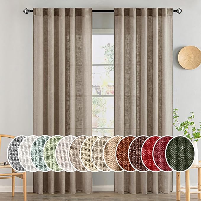 MIULEE Taupe Grey Linen Curtains 52x84 Inch Length 2 Panels by MIULEE