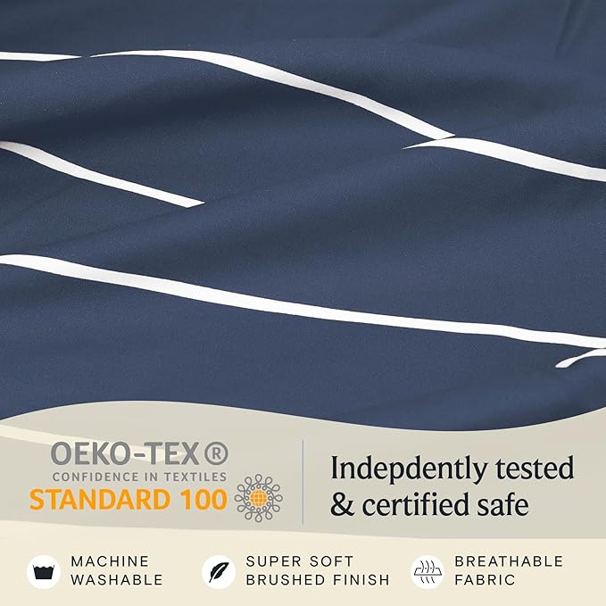LuxClub 4 PC Full Size Sheet Set Bed Sheets, Breathable Luxury Deep Pockets Wrinkle Free Cooling Sheets Machine Washable Hotel Bedding (Full, Striped Navy)