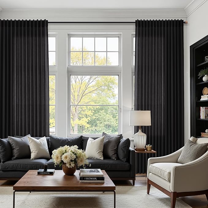 Vintage Black Linen Curtains 96 Inches Long - Image 6