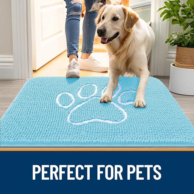 OLANLY Dog Door Mat for Muddy Paws 48x30, Paw Print Design Chenille Mud Mat | - Image 6