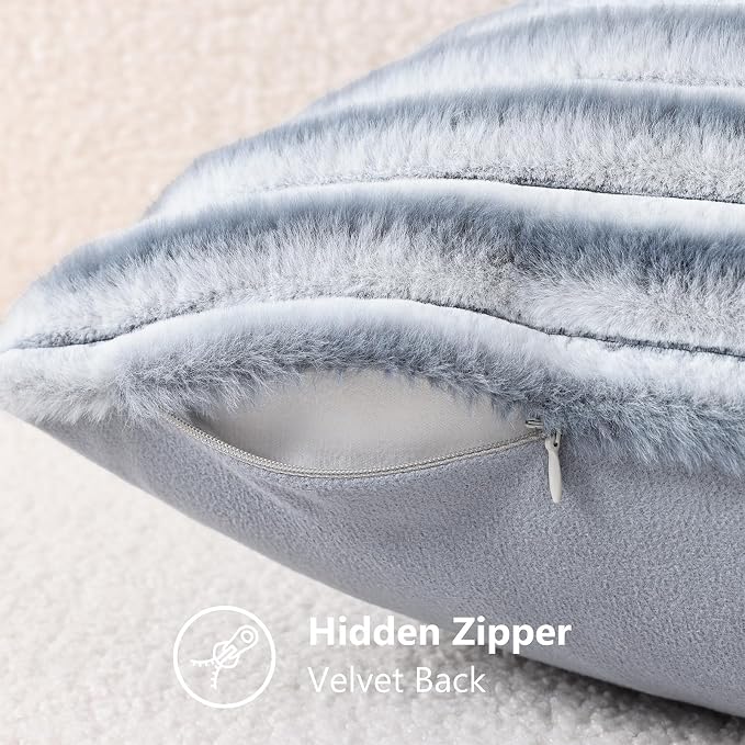 decorUhome Fall Faux Fur Throw Pillow Covers 26x26 Set of 2 Grey White | - Image 8