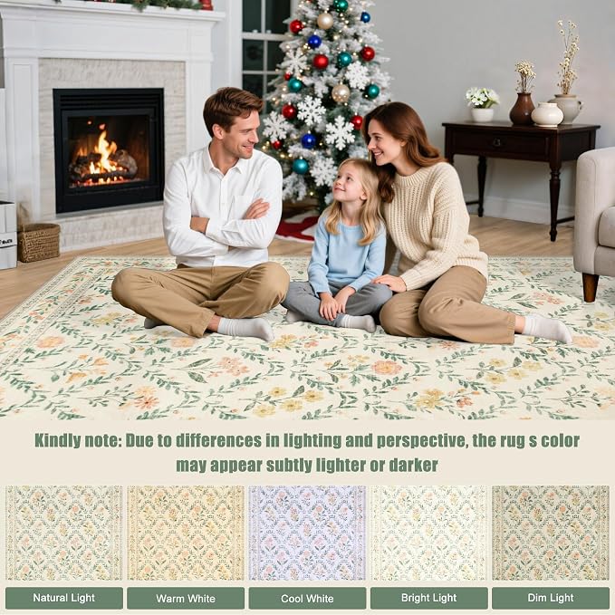 PLHXFR 2x3 Small Entryway Rug: Floral Washable Indoor Carpet Beige Multi | - Image 9