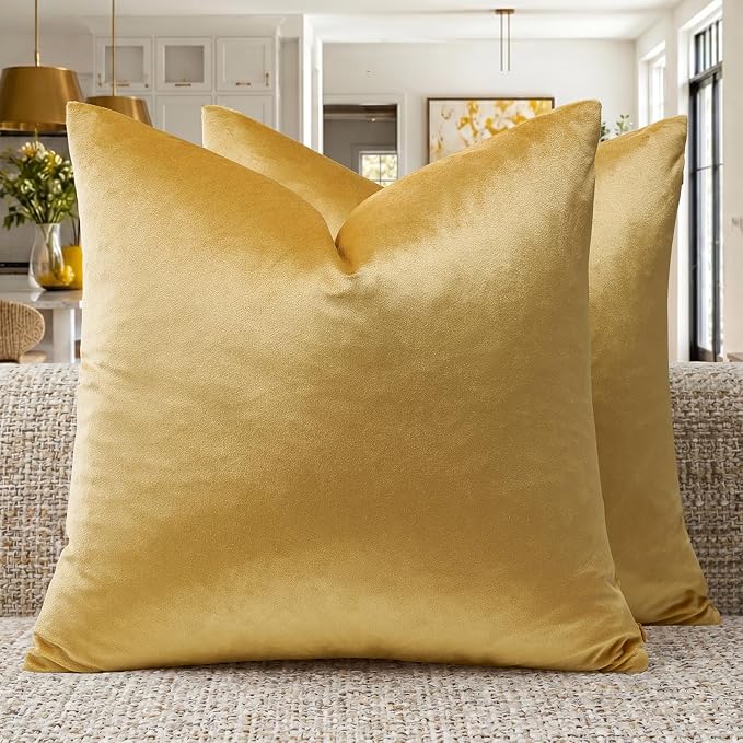 GIGIZAZA Yellow Velvet Pillow Covers 18x18 Decorative Pillows Pack of 2 | Throw by GIGIZAZAFocusingonhomedecoration