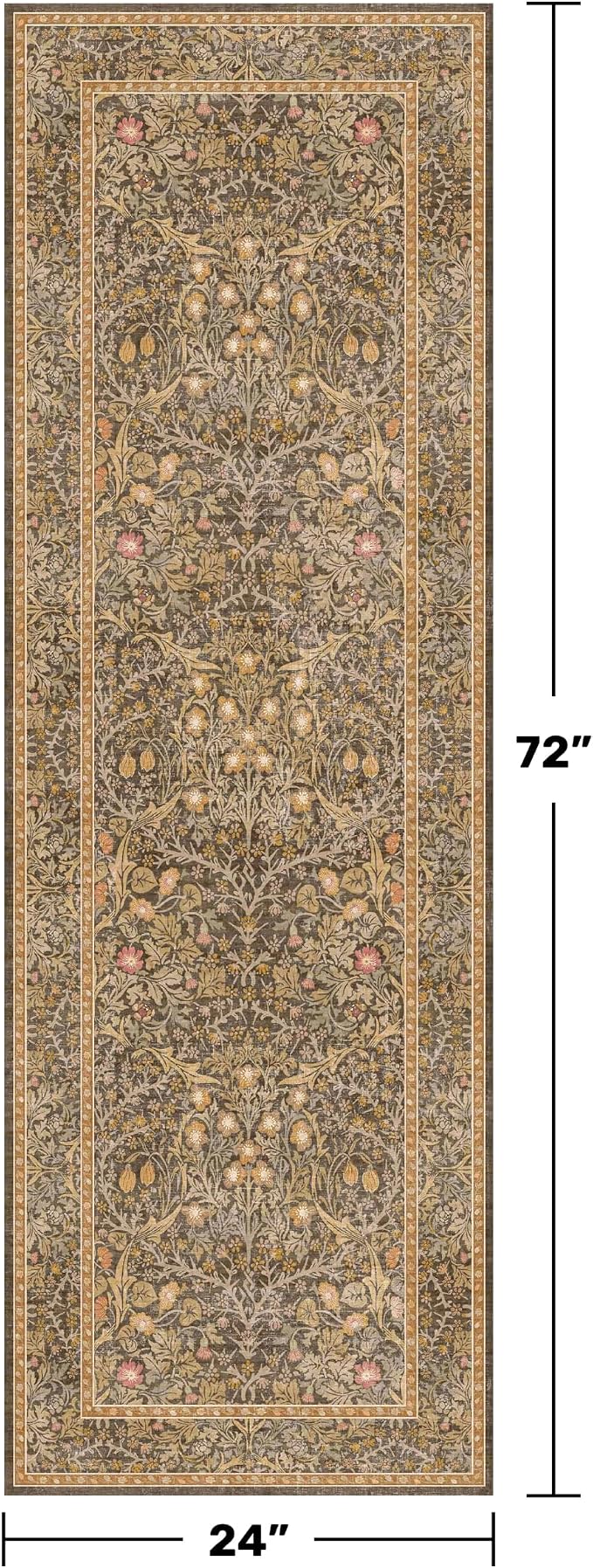 Washable Runner Rug Non Slip 2x6, Laundry Room, Bedroom Bedside, Vintage Floral - Image 2