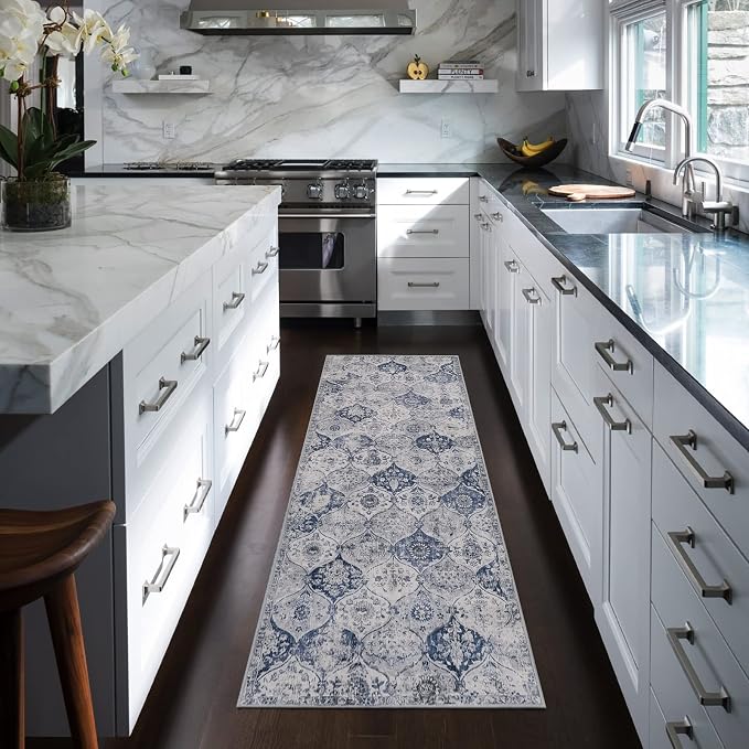 Lahome Moroccan Washable Runner Rug, 2x6 Blue Kitchen Runners - Image 6