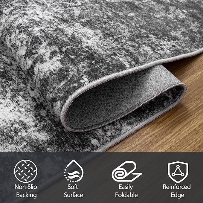 Aelenmu Runner Rugs for Hallways Kitchen 2.6x8 Non Slip Washable Black Grey | - Image 4