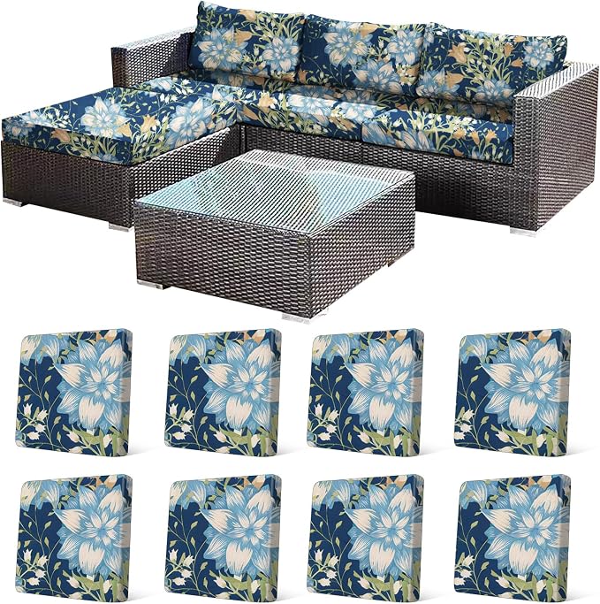 CALBODE 8Pcs Stretch Patio Cushion Cover, Printed Couch & Sofa Slipcovers by CALBODE