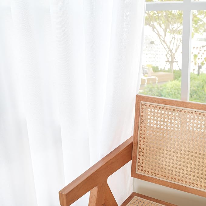Extra Long White Linen Semi Sheer Curtains 95 inch Length - Image 7