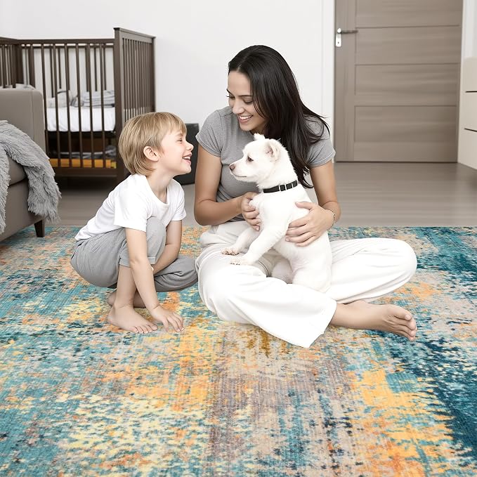 5x8 Area Rug Living Room: Modern Washable Soft Carpet Rosy Haze | - Image 9